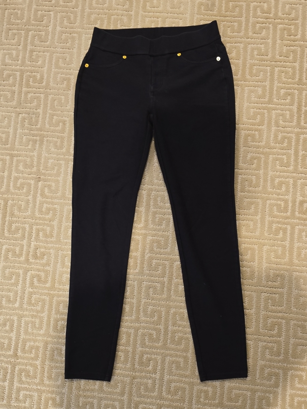 Michael Kors Black Stretch Ponte Jeggings with Gold Accents, Size S